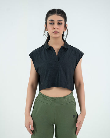 Crop Top - Black Marl Heather