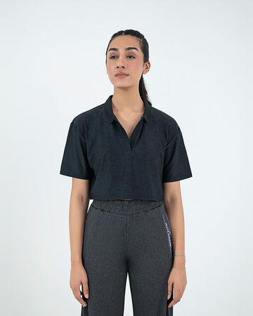 Crop Top w/ Sleeves - Black Marl Heather