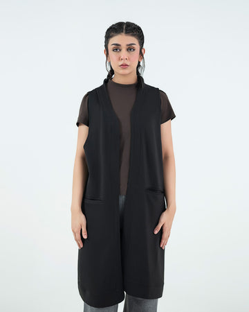 Longline Sleeveless Cape - Black