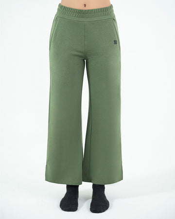 Wide Leg Cropped Pant - Olive Green