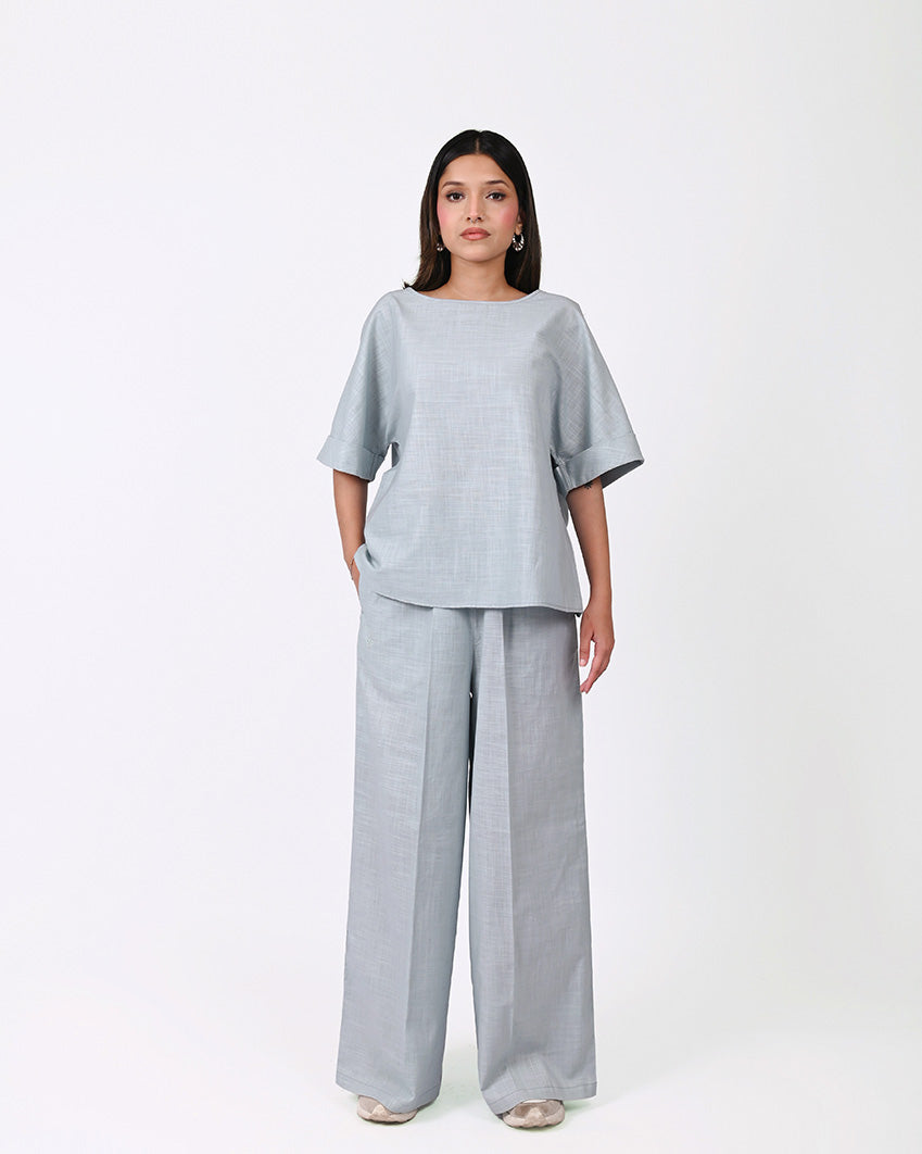 Loose Fit Linen Top - Blue
