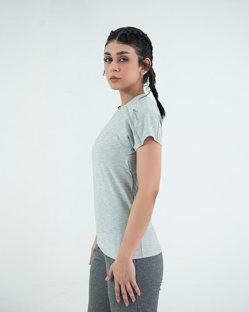 Round Neck Tee - Green-grey Heather