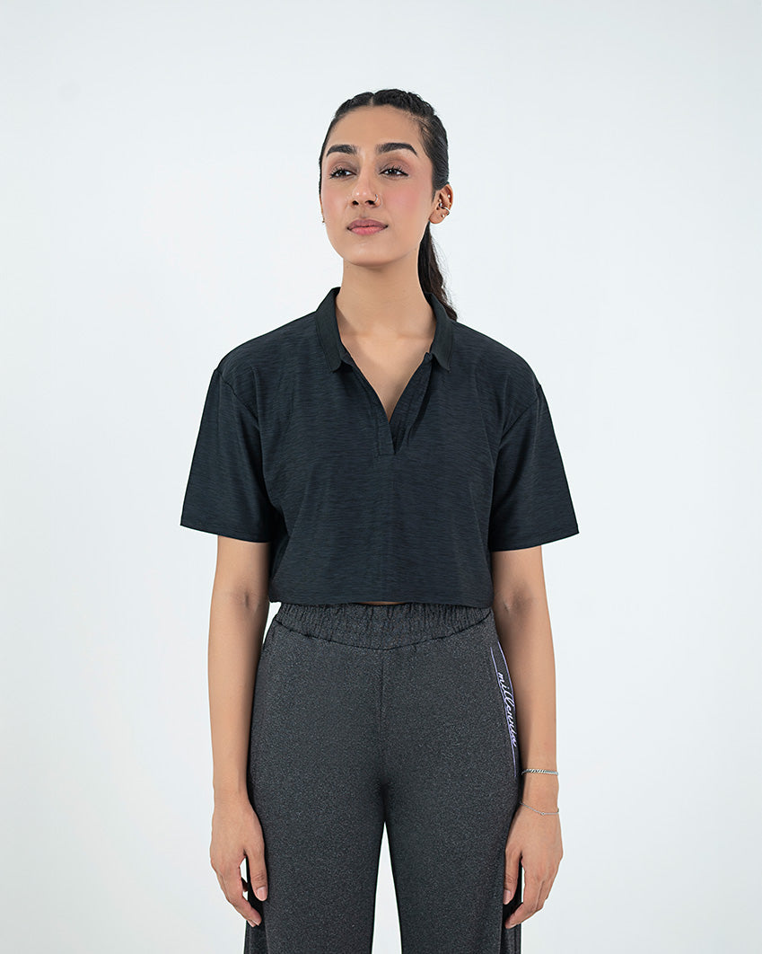 Crop Top w/ Sleeves - Black Marl Heather