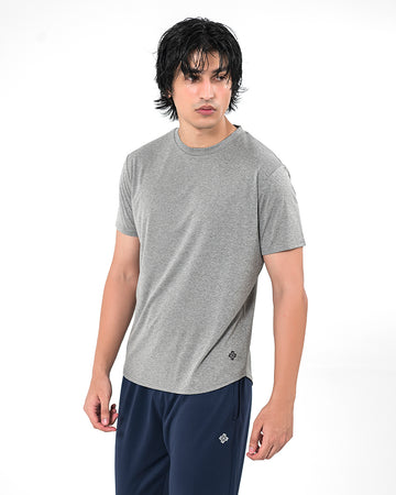 Round Neck Tee - Melange Grey