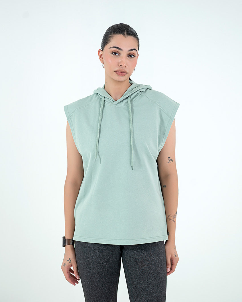 Sleeveless Hoodie - Mint Green