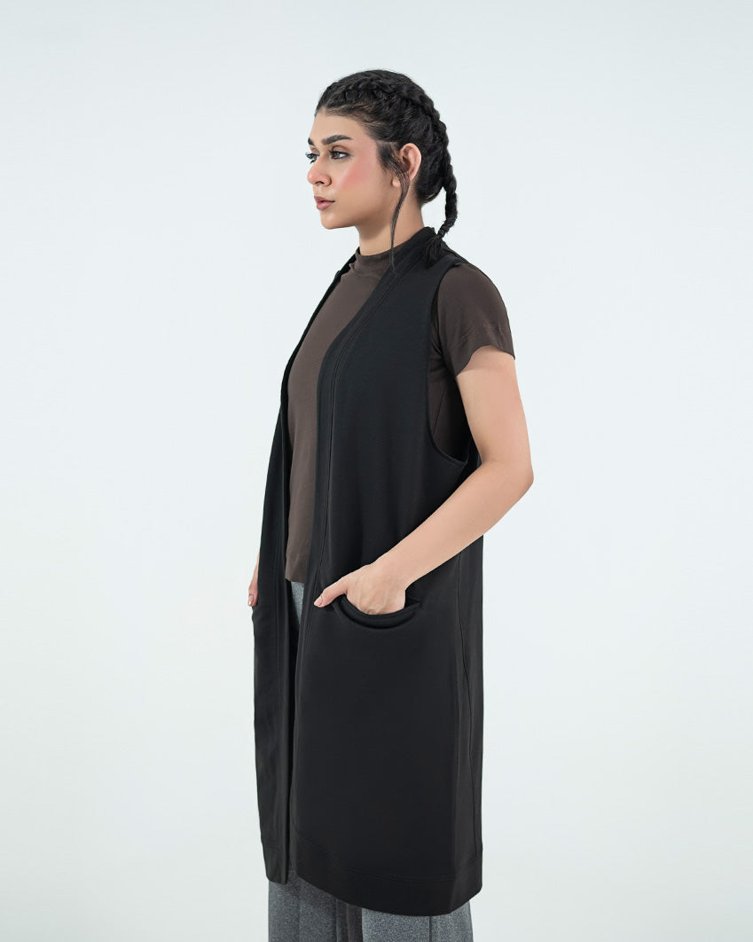 Longline Sleeveless Cape - Black