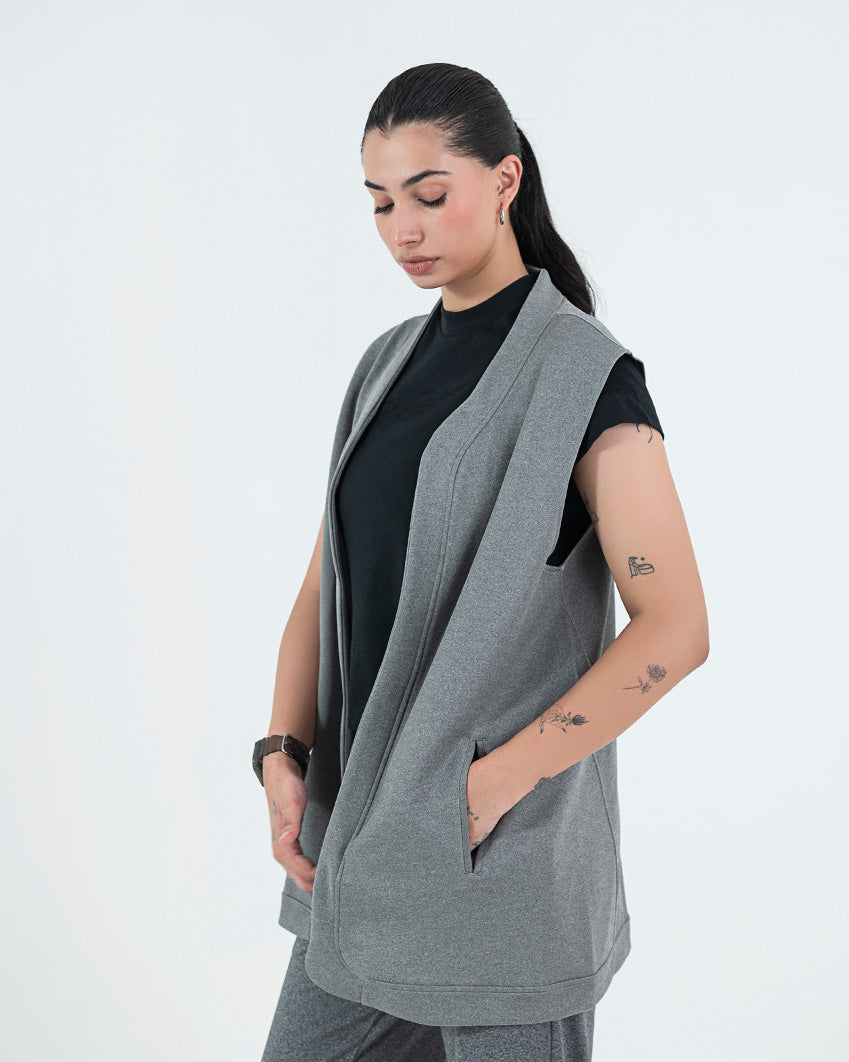 Sleeveless Cape - Grey Mélange