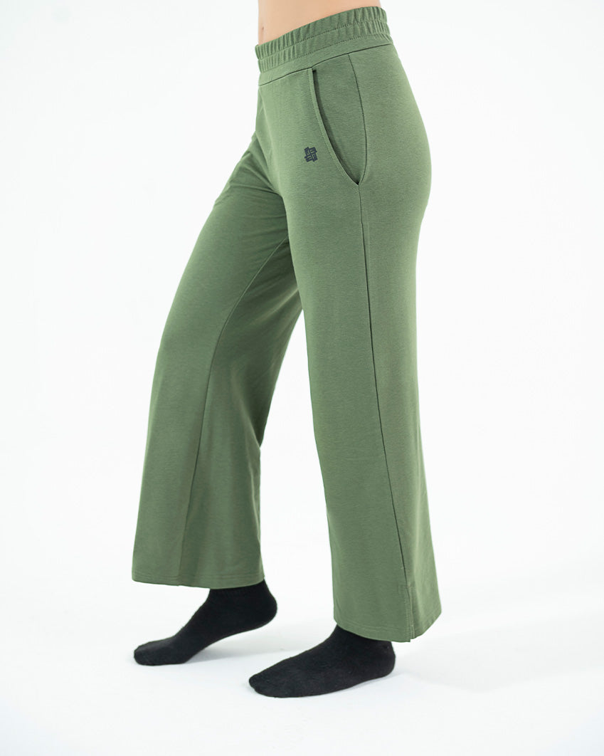 Wide Leg Cropped Pant - Olive Green